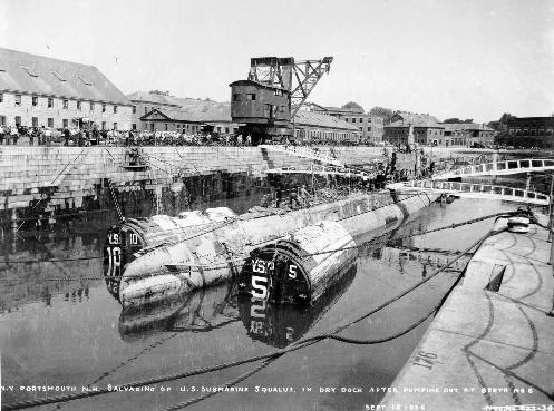 Squalus in dry dock after pumping out