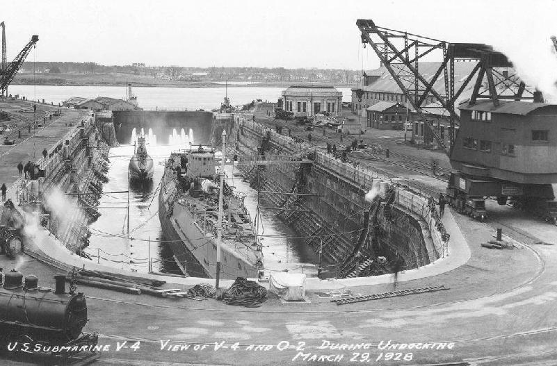 USS O-2 and USS V-4 (Argonaut) in dry dock