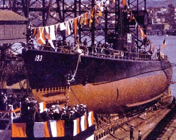 USS Swordfish SS 193 at launching ceremony