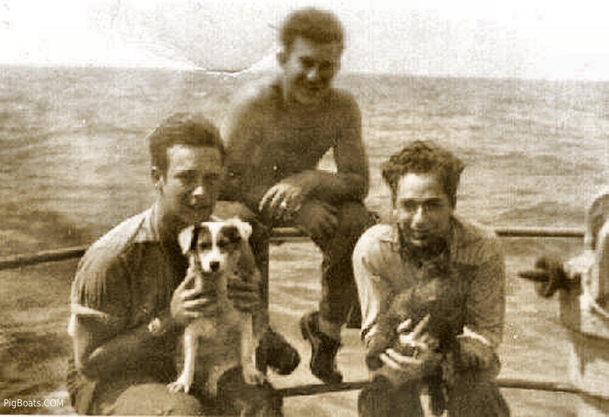 Crew with mascots at sea