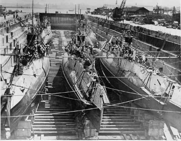 5 S-boats in dry dock together. circa 1925 Mare Island