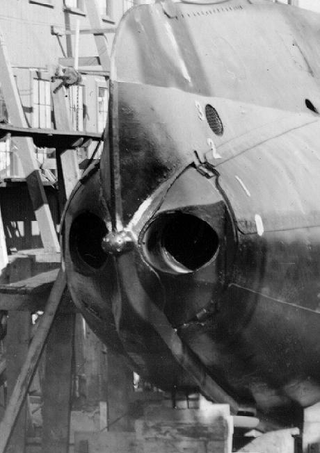 USS Octopus close up torpedo tube outer doors