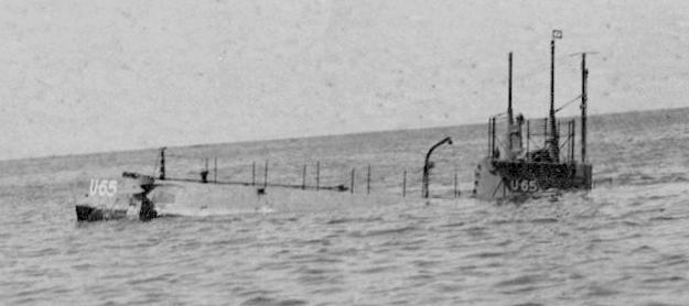 USS F-3 as the U-65 surfacing