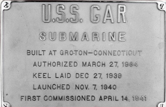 USS Gar SS 206 Builders plaque