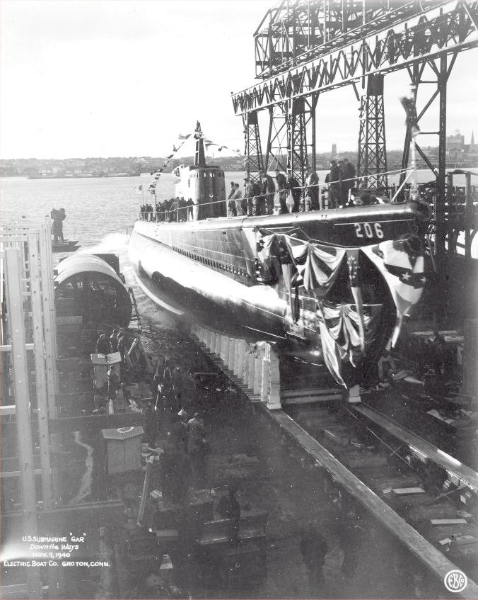 USS Gar SS 206 launch Day November 7, 1940 Down the ways