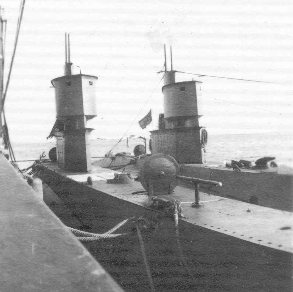 USS-N-2 and USS N-1 tied to a barge off Provencetown, Mass. circa 1920