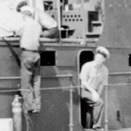 Detail of chief exiting from the conning tower deck access