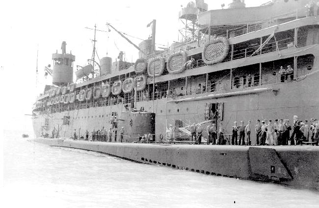 USS Plunger along side the USS Fulton AS 11