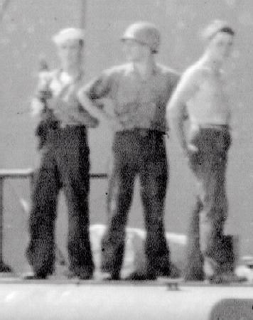 Work crew on foredeck of USS PLunger July 21, 1942