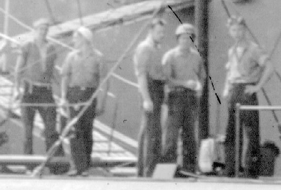 Work crew on foredeck of USS PLunger July 21, 1942