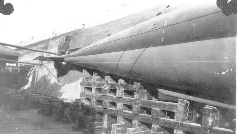 USS R-14 in dry dock