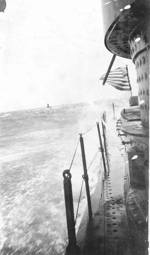 Looking aft from the deck of the USS R-14 at sea