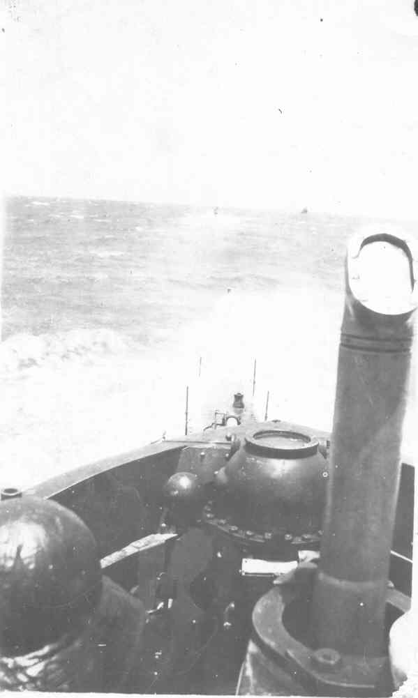 Looking forward from the bridge of the USS R-14 at sea