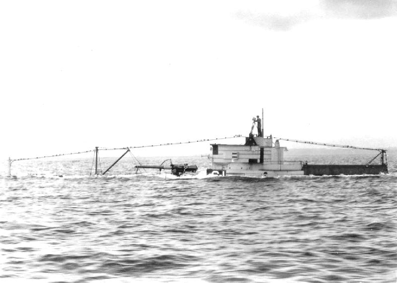 USS S-1 submerging with cameraman on bridge