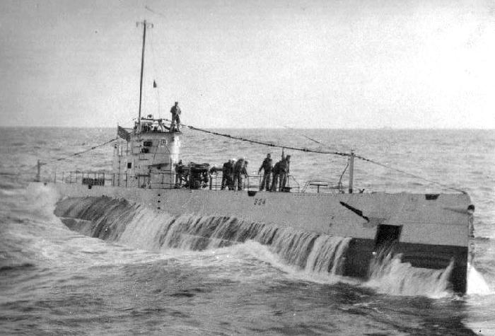 USS S-24 in heavy seas.