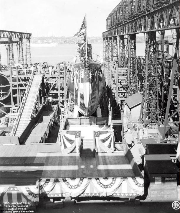 USS Saury SS 189 Launch day Aug 29, 1938.