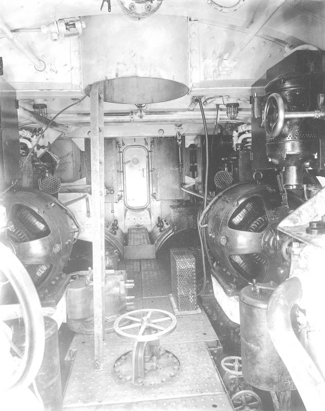 USS M-1 motor room looking forward.