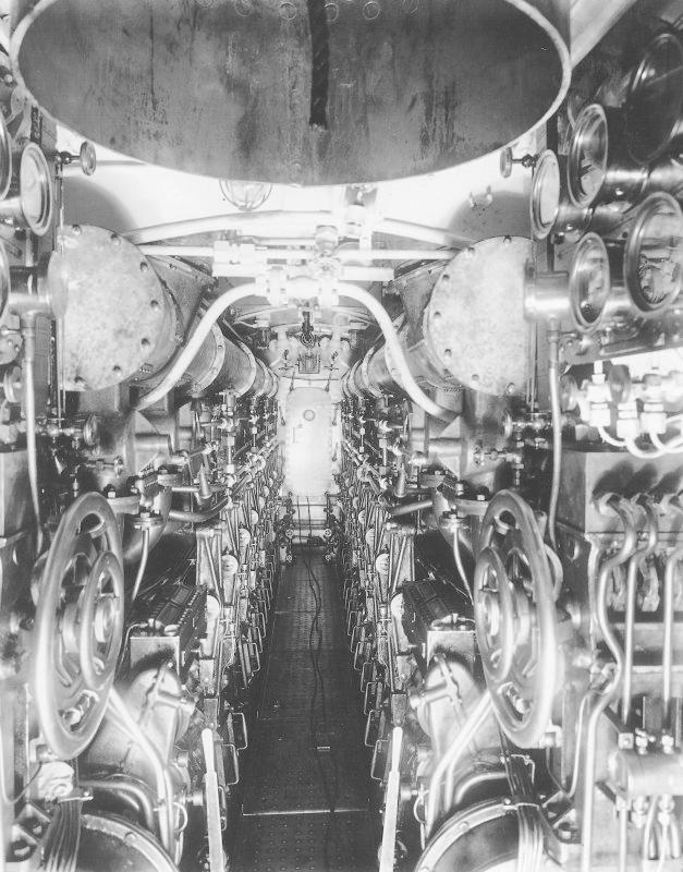 USS M-1 engine room looking aft.