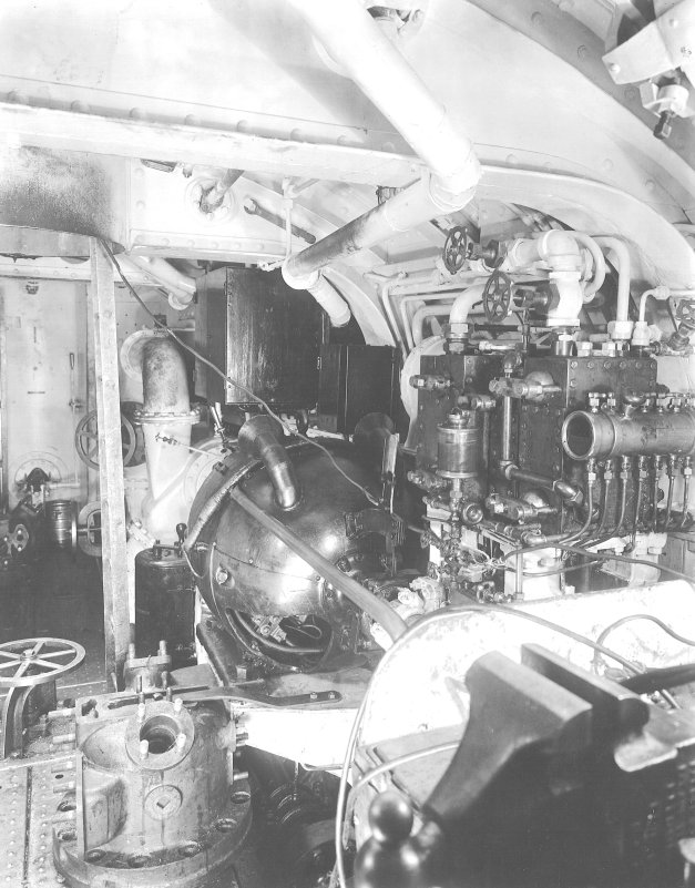 USS M-1 engine room looking aft and port.