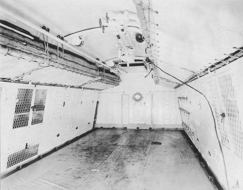 USS M-1 interior, forward battery compartment looking forward.